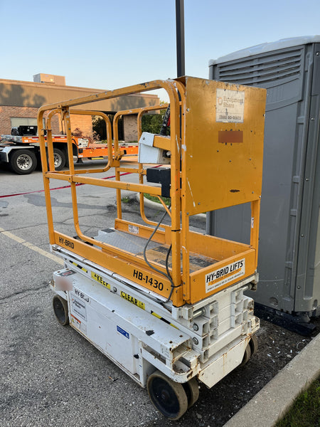 Custom Equipment HB-1430 Hy-Brid Scissor Lift
Platform capacity up to 670 lbs
Working height up to 20 ft
Weighs under 1,700 lbs
Non-marking wheels
