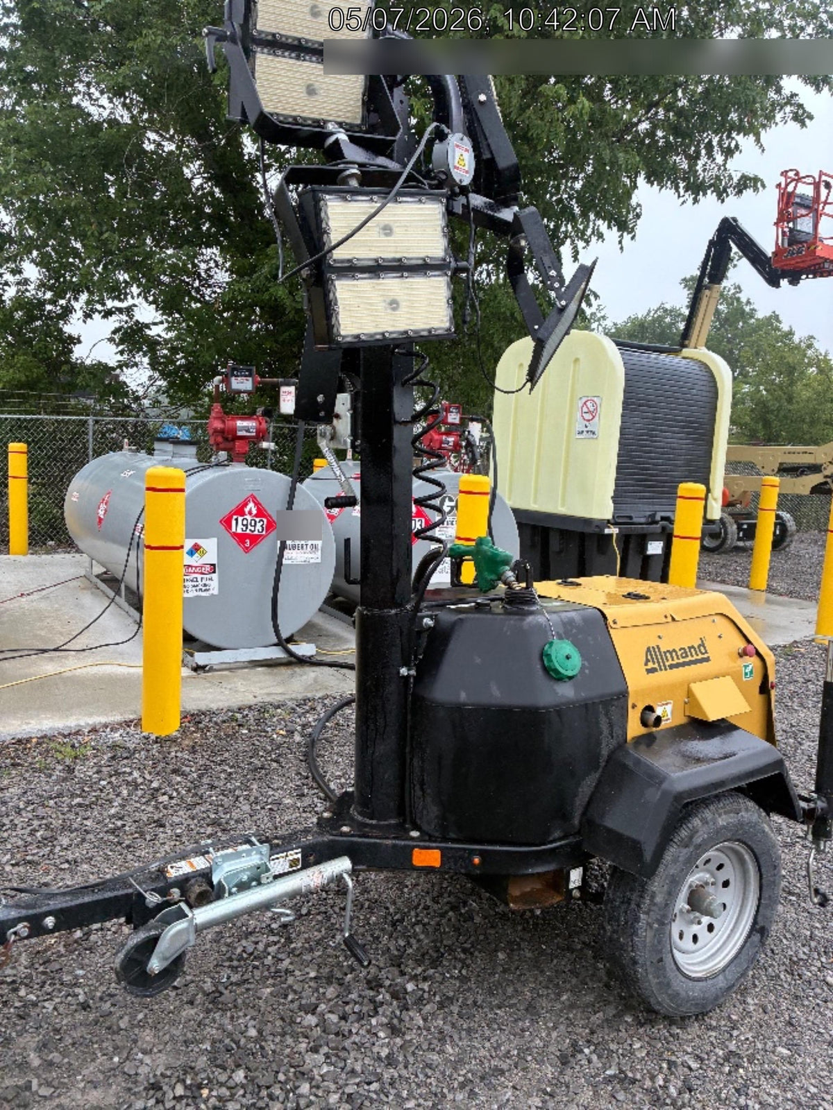 2022 Allmand NLV3GR (4) LED Light Fixture 350W, 23' Vertical Mast, 3kW Prime, Towable, Deep Sea L401, Leveling Jacks, Yanmar T4F 5.8hp