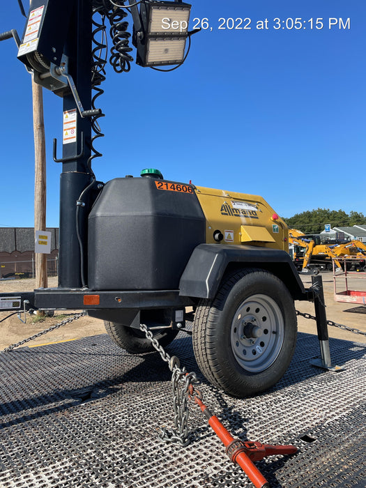 2022 Allmand NLV3GR (4) LED Light Fixture 350W, 23' Vertical Mast, 3kW Prime, Towable, Deep Sea L401, Leveling Jacks, Yanmar T4F 5.8hp