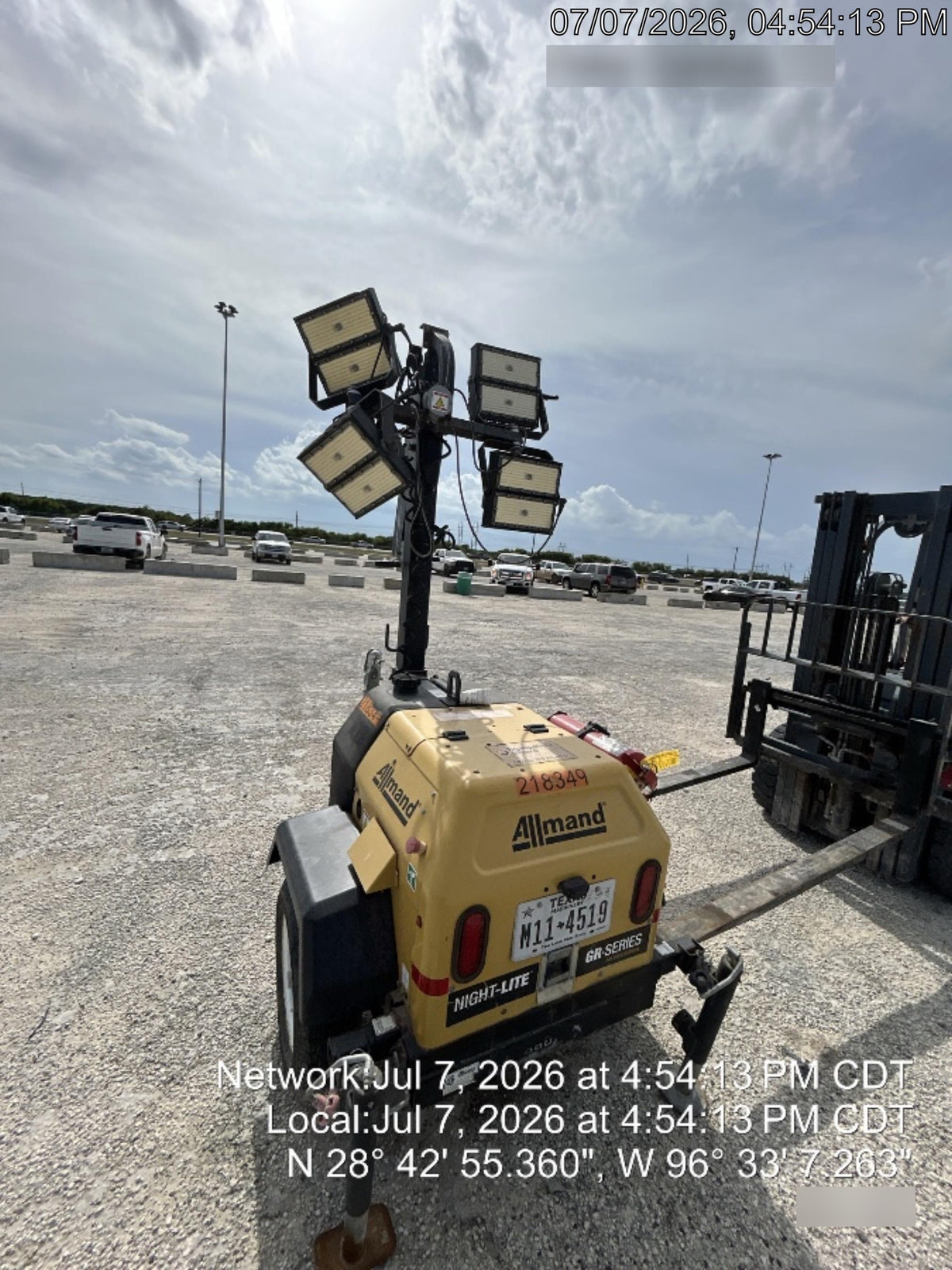 2022 Allmand NLV3GR (4) LED Light Fixture 350W, 23' Vertical Mast, 3kW Prime, Towable, Deep Sea L401, Leveling Jacks, Yanmar T4F 5.8hp