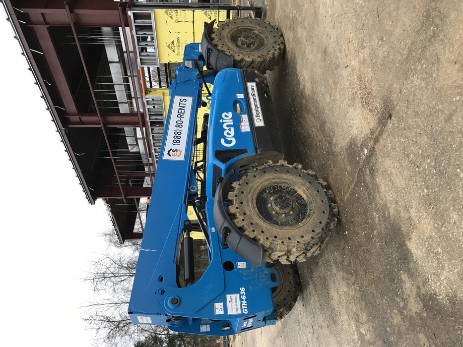 2019 Genie GTH-636 Canopy, Solid RT Tires, LED Work Lights, Beacon 60" QA Carriage, 48" Forks