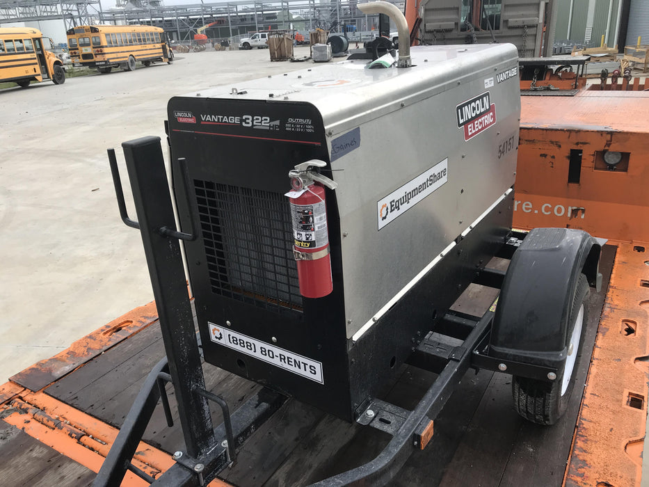2019 Lincoln Electric Vantage 322 Welder Ready-Pak 3, Two wheel trailer, Fender and Light kit, Cable Rack