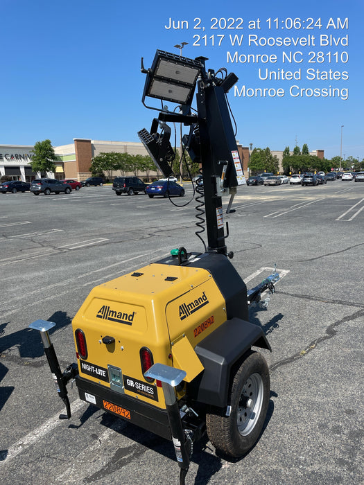 2022 Allmand NLV3GR (4) LED Light Fixture 350W, 23' Vertical Mast, 3kW Prime, Towable, Deep Sea L401, Leveling Jacks, Yanmar T4F 5.8hp