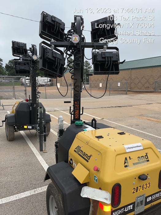 2022 Allmand NLV3GR (4) LED Light Fixture 350W, 23' Vertical Mast, 3kW Prime, Towable, Deep Sea L401, Leveling Jacks, Yanmar T4F 5.8hp