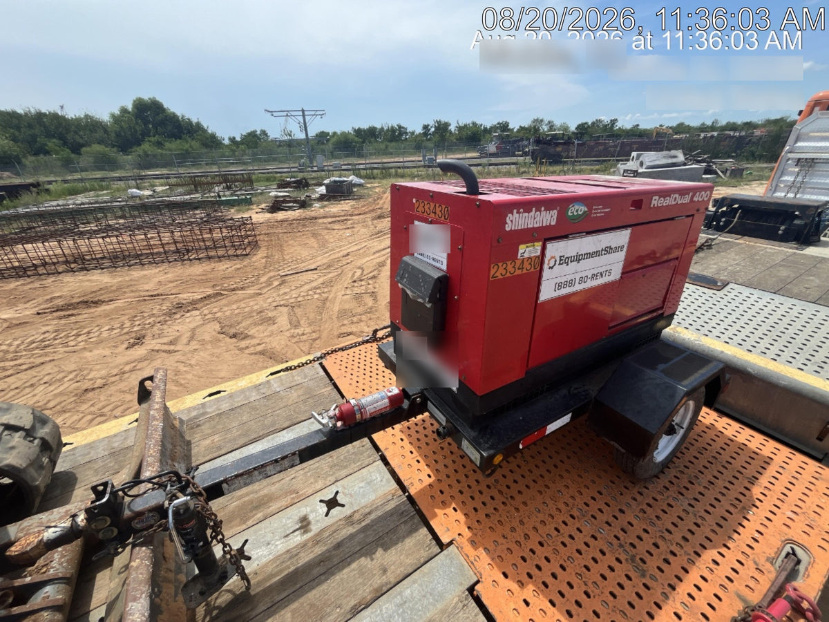 2022 Shindaiwa DGW400MDL Kubota D902 Engine, 23 HP, Dual Op Welder, Wire, Arc, Droop Stick, Tig, and CC Stick Functionality, Simulphase, 3 Phase and 1 Phase Gen Output, Single Axle NB Trlr, Slr Trckl Chrg 12V 12W, Fire Ext