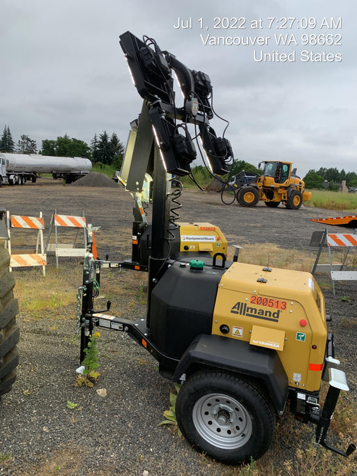 2022 Allmand NLV3GR (4) LED Light Fixture 350W, 23' Vertical Mast, 3kW Prime, Towable, Deep Sea L401, Leveling Jacks, Yanmar T4F 5.8hp