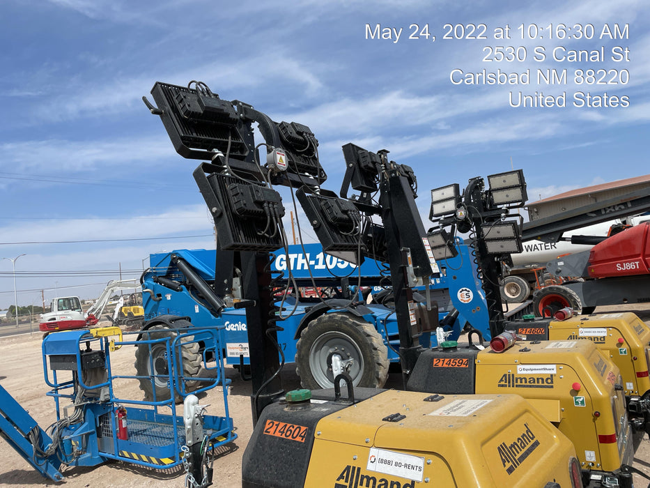 2022 Allmand NLV3GR (4) LED Light Fixture 350W, 23' Vertical Mast, 3kW Prime, Towable, Deep Sea L401, Leveling Jacks, Yanmar T4F 5.8hp