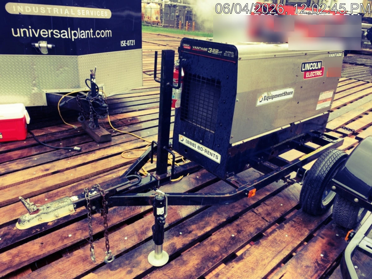 2019 Lincoln Electric Vantage 322 Welder Ready-Pak 3, Two wheel trailer, Fender and Light kit, Cable Rack
