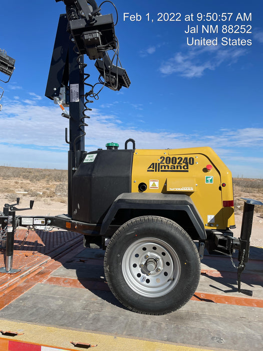 2022 Allmand NLV3GR (4) LED Light Fixture 350W, 23' Vertical Mast, 3kW Prime, Towable, Deep Sea L401, Leveling Jacks, Yanmar T4F 5.8hp