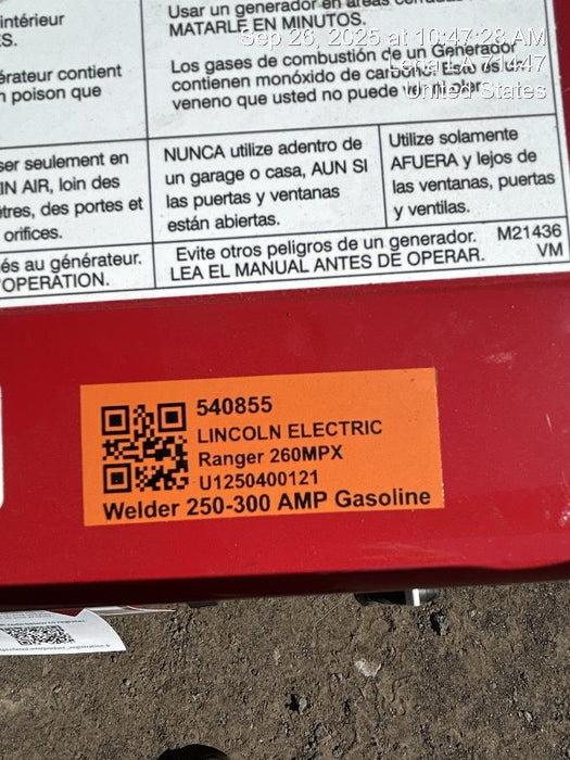 2025 LINCOLN ELECTRIC Ranger 260MPX