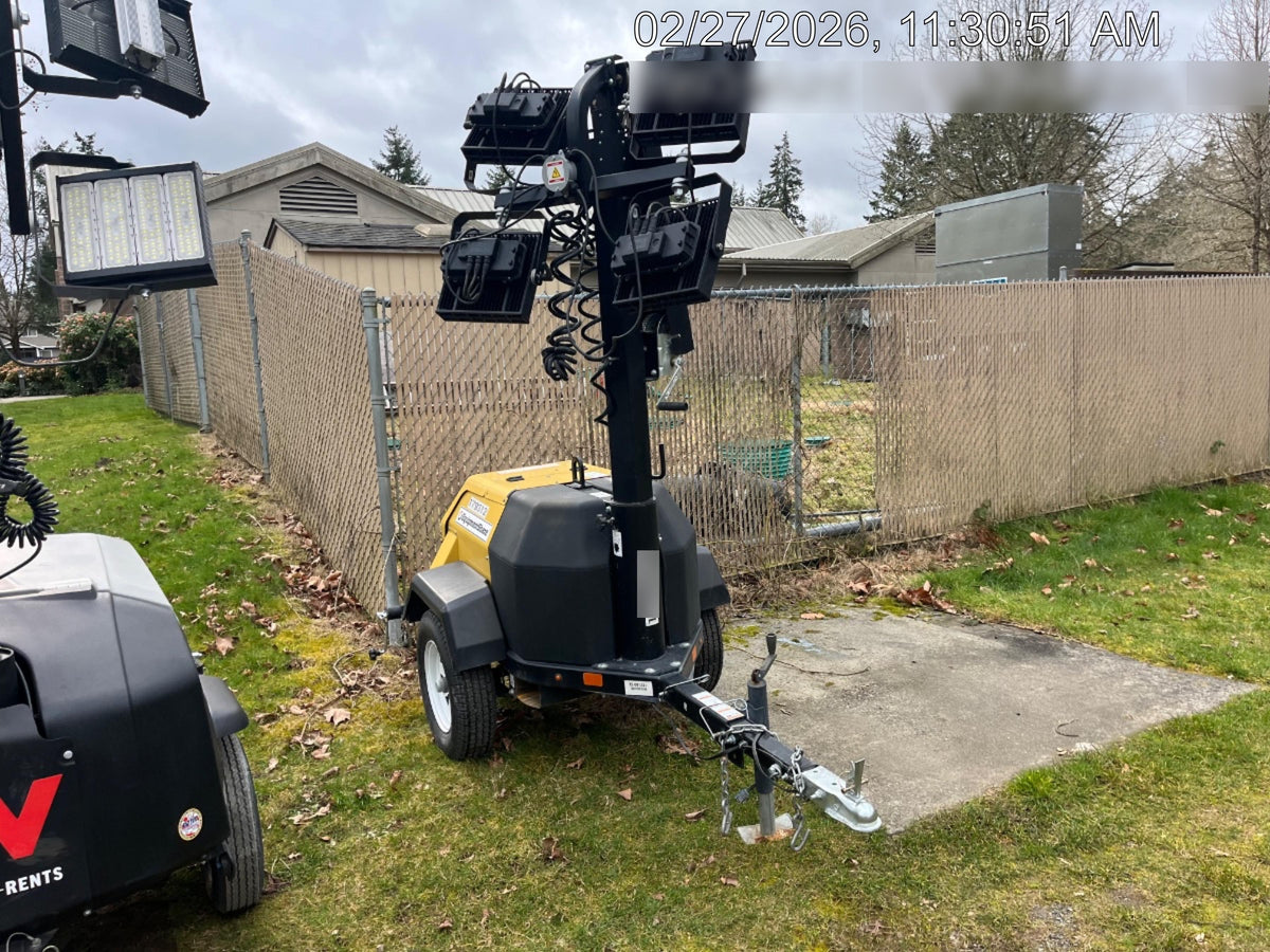 Allmand NLV3GR (4) LED Light Fixture 350W, 23' Vertical Mast, 3kW Prime, Towable, Deep Sea L401, Leveling Jacks, Yanmar T4F 5.8hp