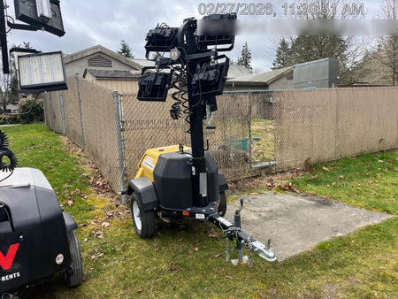Allmand NLV3GR (4) LED Light Fixture 350W, 23' Vertical Mast, 3kW Prime, Towable, Deep Sea L401, Leveling Jacks, Yanmar T4F 5.8hp