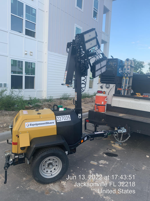 2022 Allmand NLV3GR (4) LED Light Fixture 350W, 23' Vertical Mast, 3kW Prime, Towable, Deep Sea L401, Leveling Jacks, Yanmar T4F 5.8hp