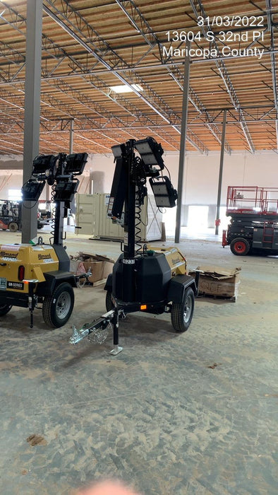 2022 Allmand NLV3GR (4) LED Light Fixture 350W, 23' Vertical Mast, 3kW Prime, Towable, Deep Sea L401, Leveling Jacks, Yanmar T4F 5.8hp