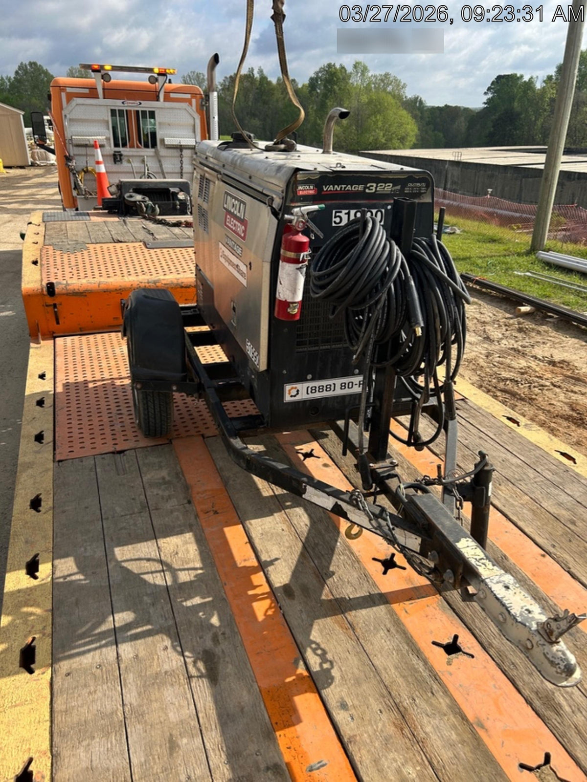 2019 Lincoln Electric Vantage 322 Welder Ready-Pak 3, Two wheel trailer, Fender and Light kit, Cable Rack