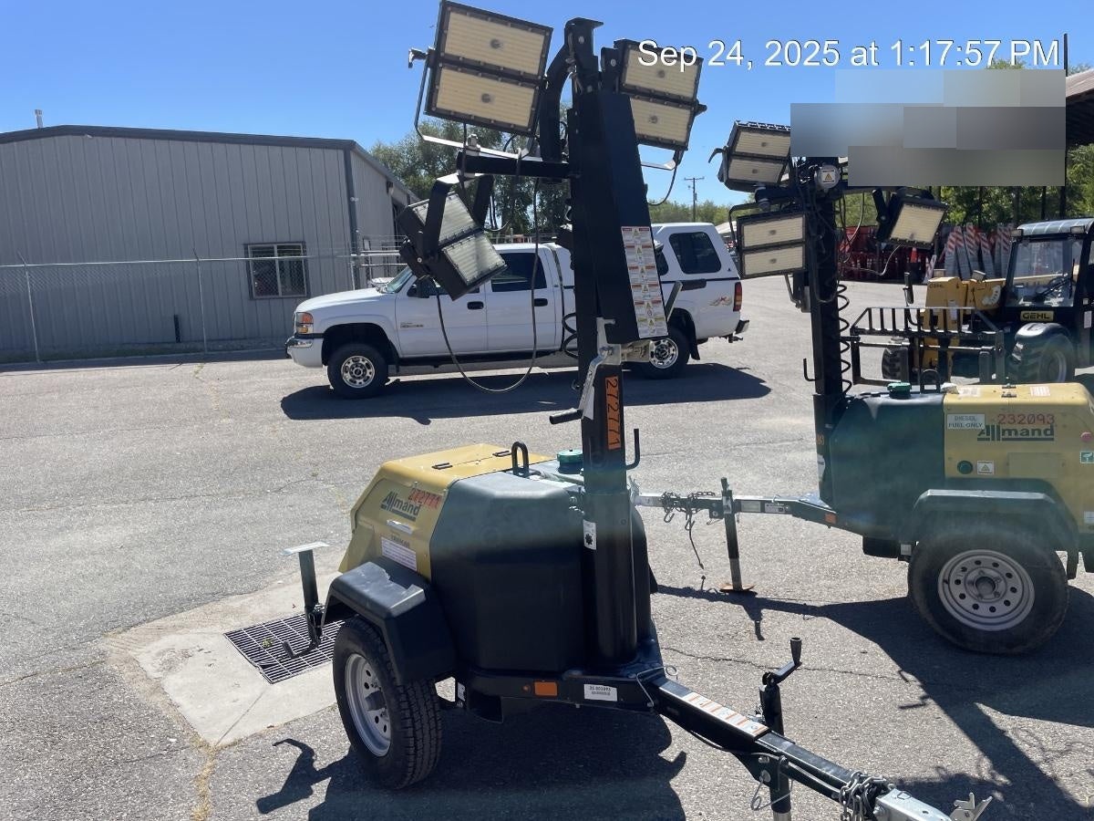 2022 Allmand NLV3GR (4) LED Light Fixture 350W, 23' Vertical Mast, 3kW Prime, Towable, ES Decals, T3