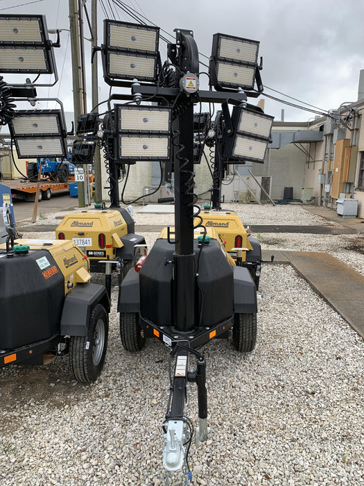 2022 Allmand NLV3GR (4) LED Light Fixture 350W, 23' Vertical Mast, 3kW Prime, Towable, Deep Sea L401, Leveling Jacks, Yanmar T4F 5.8hp