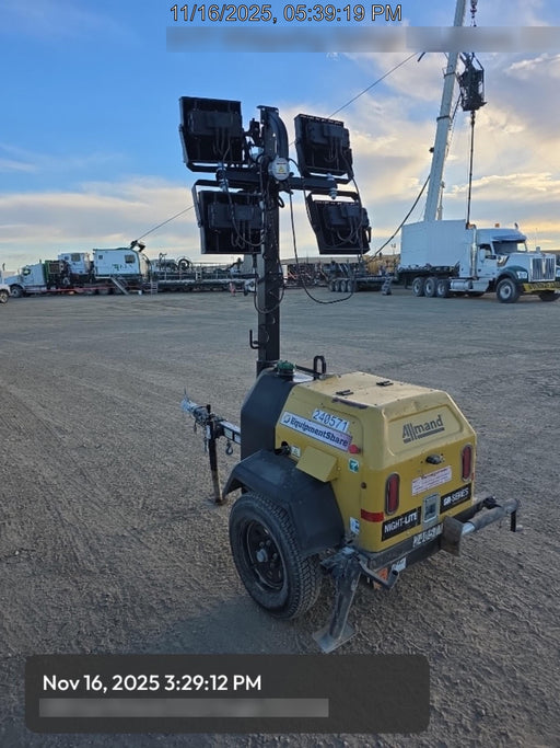 2022 Allmand NLV3GR (4) LED Light Fixture 350W, 23' Vertical Mast, 3kW Prime, Towable, Deep Sea L401, Leveling Jacks, Yanmar T4F 5.8hp