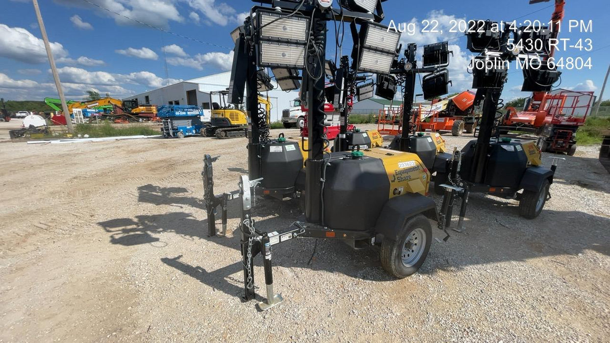 2022 Allmand NLV3GR (4) LED Light Fixture 350W, 23' Vertical Mast, 3kW Prime, Towable, Deep Sea L401, Leveling Jacks, Yanmar T4F 5.8hp