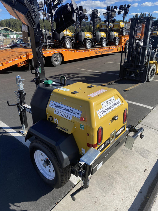 Allmand NLV3GR (4) LED Light Fixture 350W, 23' Vertical Mast, 3kW Prime, Towable, Deep Sea L401, Leveling Jacks, Yanmar T4F 5.8hp