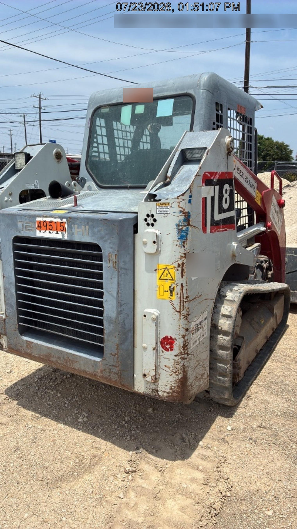 2019 Takeuchi TL8W Canopy, 15" Wide Rubber Tracks, Back-up Alarm, Front & Rear Working Lights, Auxiliary Hydraulics, Two-Speed Travel, Electronic Monitoring System w/76" HD Dirt Bucket with 8 Teeth, 20.3 cubic feet Capacity
