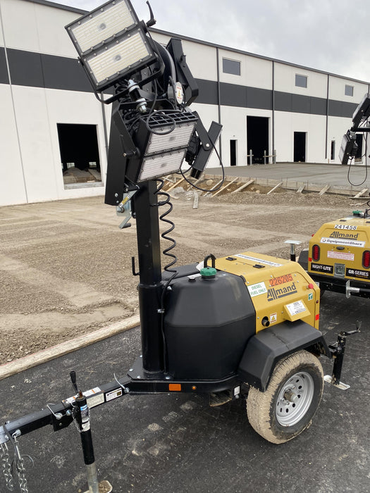 2022 Allmand NLV3GR (4) LED Light Fixture 350W, 23' Vertical Mast, 3kW Prime, Towable, Deep Sea L401, Leveling Jacks, Yanmar T4F 5.8hp