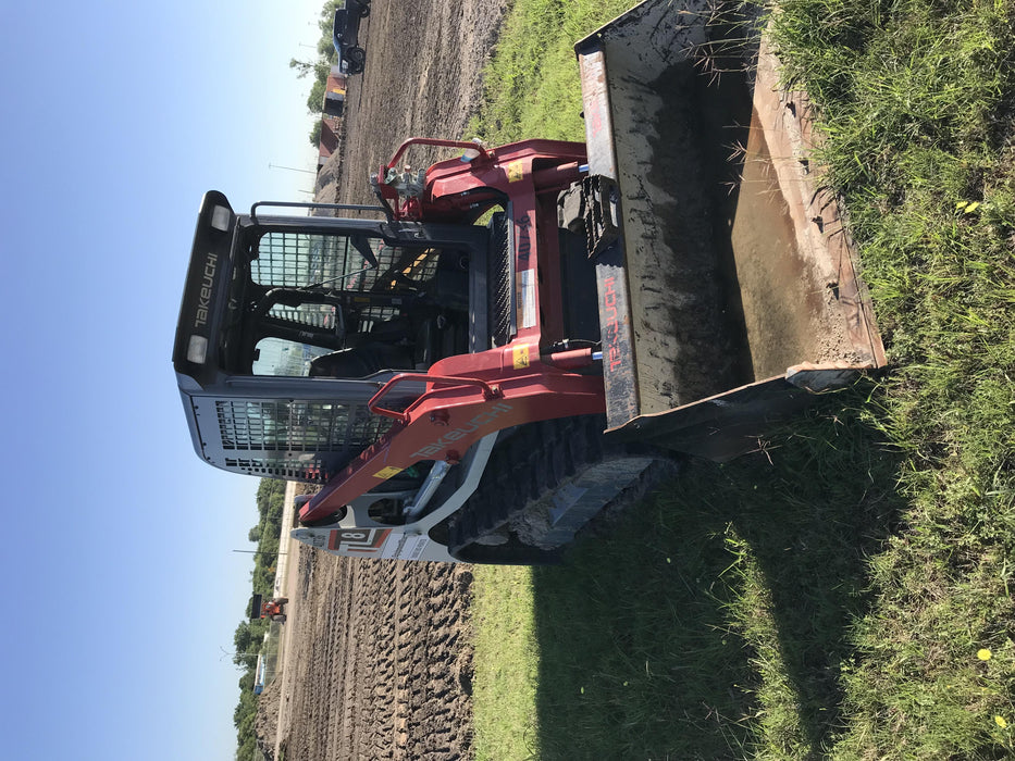 2019 Takeuchi TL8 Cab, Heat/AC, Defroster, 15" Wide Rubber Tracks, Back-up Alarm, Front & Rear Working Lights, Auxiliary Hydraulics, Two-Speed Travel, Electronic Monitoring System, Hydraulic Universal Quick Hitch 76" HD Smooth Dirt Bucket with Bolt-On Edge, 20.3 cubic feet Capacity
