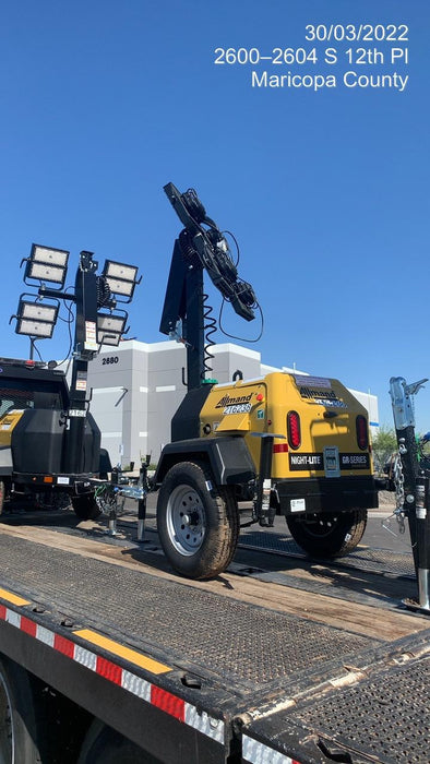 2022 Allmand NLV3GR (4) LED Light Fixture 350W, 23' Vertical Mast, 3kW Prime, Towable, Deep Sea L401, Leveling Jacks, Yanmar T4F 5.8hp