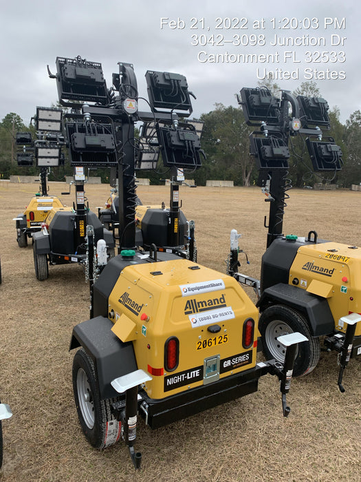 2022 Allmand NLV3GR (4) LED Light Fixture 350W, 23' Vertical Mast, 3kW Prime, Towable, Deep Sea L401, Leveling Jacks, Yanmar T4F 5.8hp