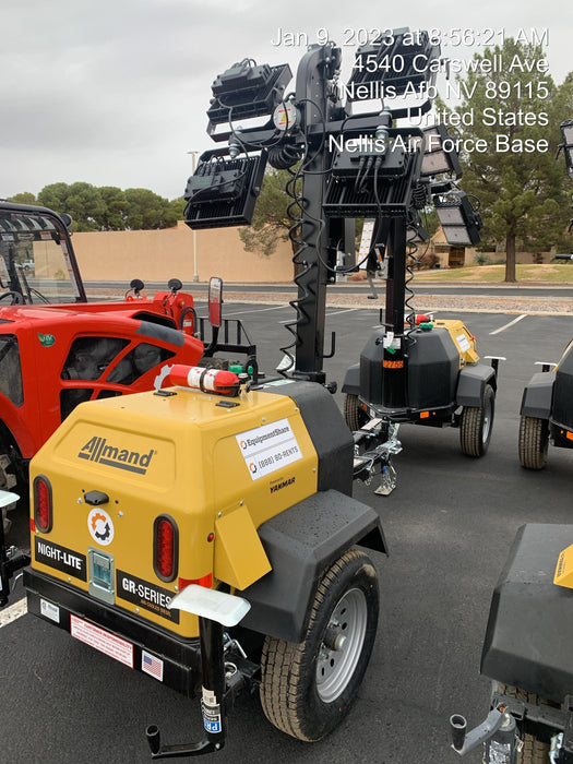 2022 Allmand NLV3GR (4) LED Light Fixture 350W, 23' Vertical Mast, 3kW Prime, Towable, ES Decals, T3