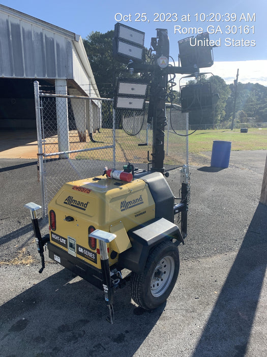 2022 Allmand NLV3GR (4) LED Light Fixture 350W, 23' Vertical Mast, 3kW Prime, Towable