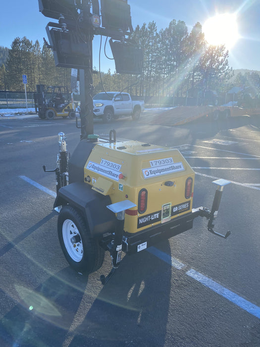 Allmand NLV3GR (4) LED Light Fixture 350W, 23' Vertical Mast, 3kW Prime, Towable, Deep Sea L401, Leveling Jacks, Yanmar T4F 5.8hp