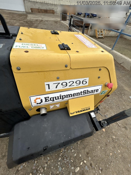 Allmand NLV3GR (4) LED Light Fixture 350W, 23' Vertical Mast, 3kW Prime, Towable, Deep Sea L401, Leveling Jacks, Yanmar T4F 5.8hp