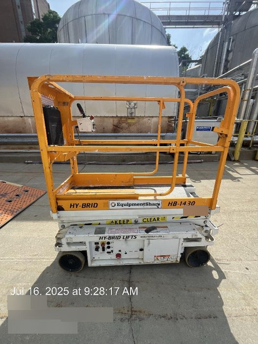 Custom Equipment HB-1430 Hy-Brid Scissor Lift
Platform capacity up to 670 lbs
Working height up to 20 ft
Weighs under 1,700 lbs
Non-marking wheels