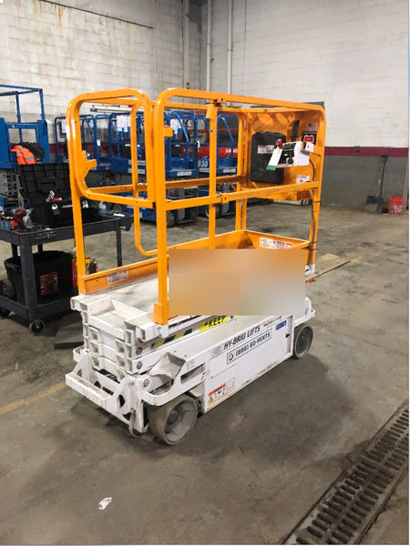 Custom Equipment HB-1430 <ul>
 <li>Hy-Brid Scissor Lift</li>
  <li>Platform capacity up to 670 lbs.</li>
  <li>Working height up to 20 ft</li>
  <li>Weighs under 1,700 lbs.</li>
  <li>Non-marking wheels </li>
</ul>