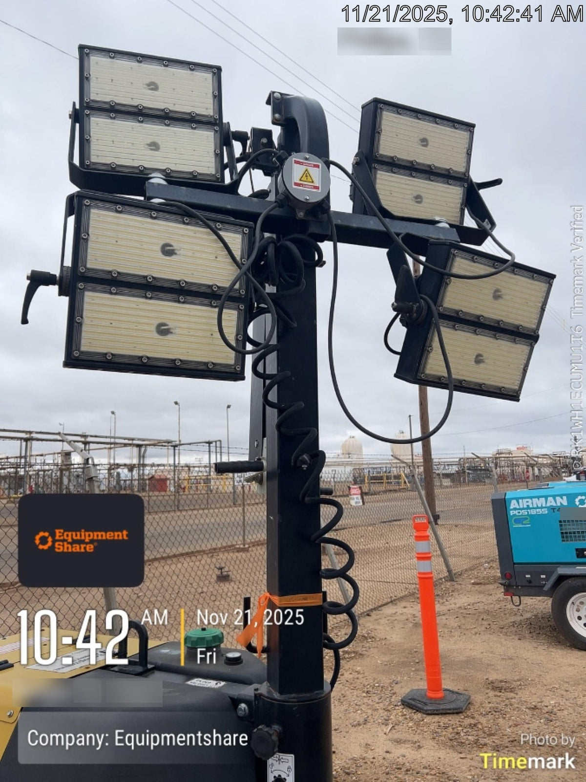 Allmand NLV3GR (4) LED Light Fixture 350W, 23' Vertical Mast, 3kW Prime, Towable, Deep Sea L401, Leveling Jacks, Yanmar T4F 5.8hp