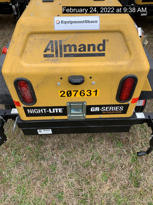 2022 Allmand NLV3GR (4) LED Light Fixture 350W, 23' Vertical Mast, 3kW Prime, Towable, Deep Sea L401, Leveling Jacks, Yanmar T4F 5.8hp