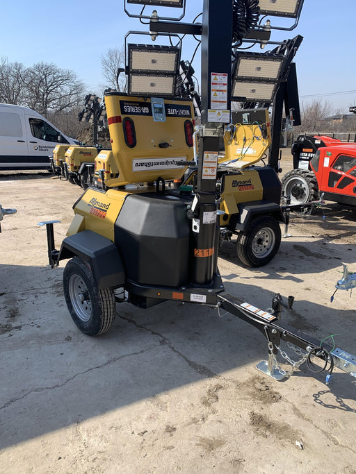 2022 Allmand NLV3GR (4) LED Light Fixture 350W, 23' Vertical Mast, 3kW Prime, Towable, Deep Sea L401, Leveling Jacks, Yanmar T4F 5.8hp