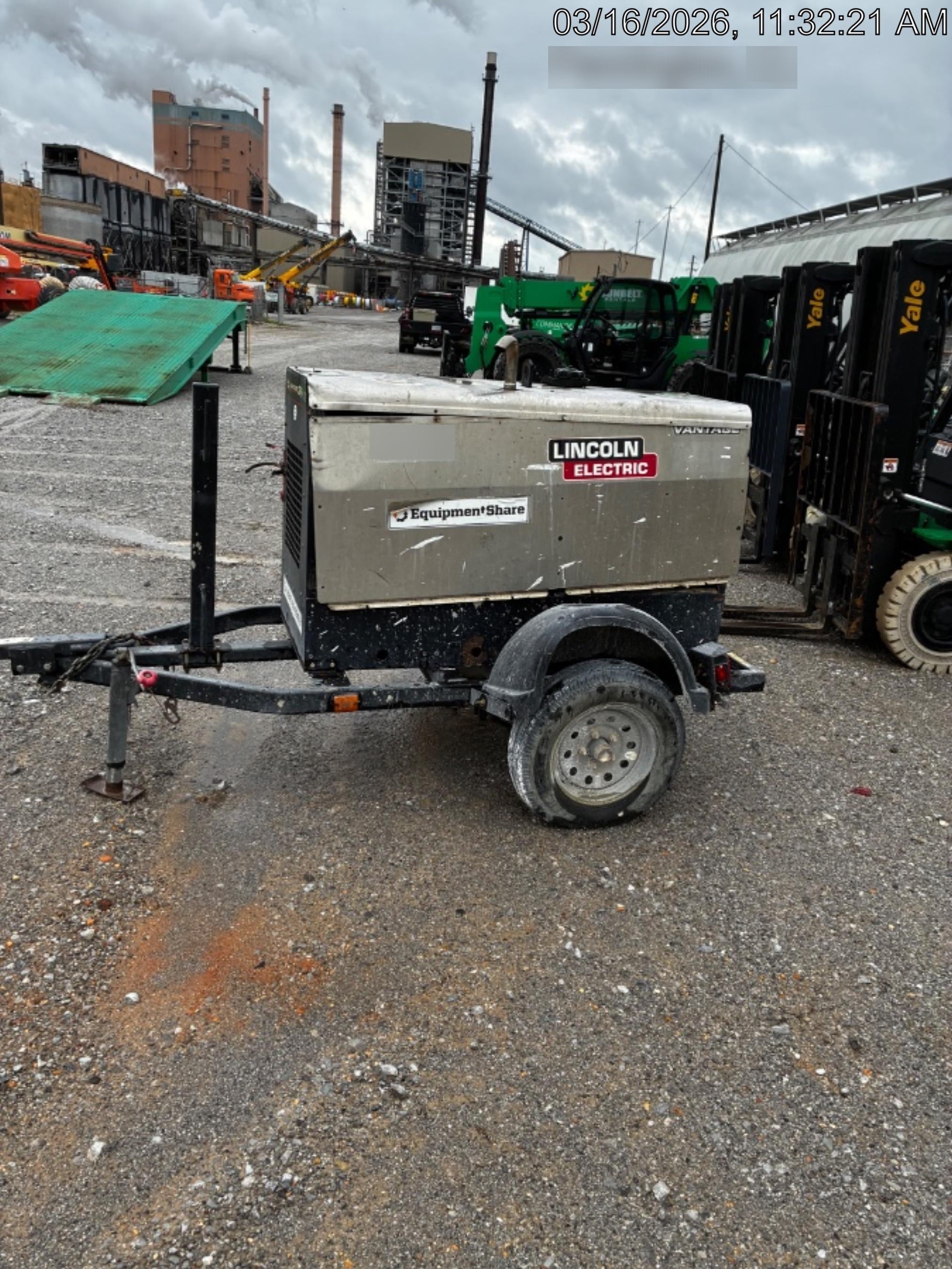 2019 Lincoln Electric Vantage 322 Welder Ready-Pak 3, Two wheel trailer, Fender and Light kit, Cable Rack