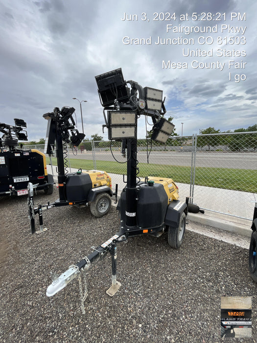 2022 Allmand NLV3GR (4) LED Light Fixture 350W, 23' Vertical Mast, 3kW Prime, Towable, ES Decals, T3