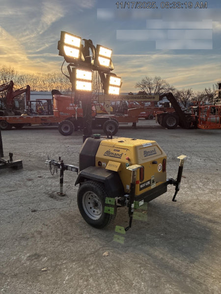 2022 Allmand NLV3GR (4) LED Light Fixture 350W, 23' Vertical Mast, 3kW Prime, Towable, Deep Sea L401, Leveling Jacks, Yanmar T4F 5.8hp