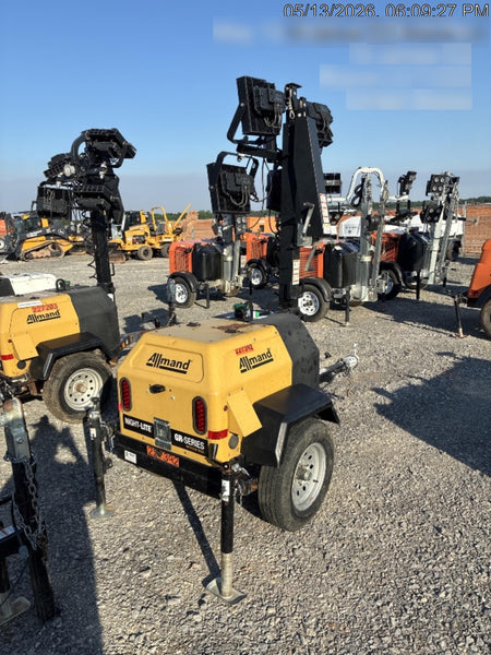2022 Allmand NLV3GR (4) LED Light Fixture 350W, 23' Vertical Mast, 3kW Prime, Towable, Deep Sea L401, Leveling Jacks, Yanmar T4F 5.8hp