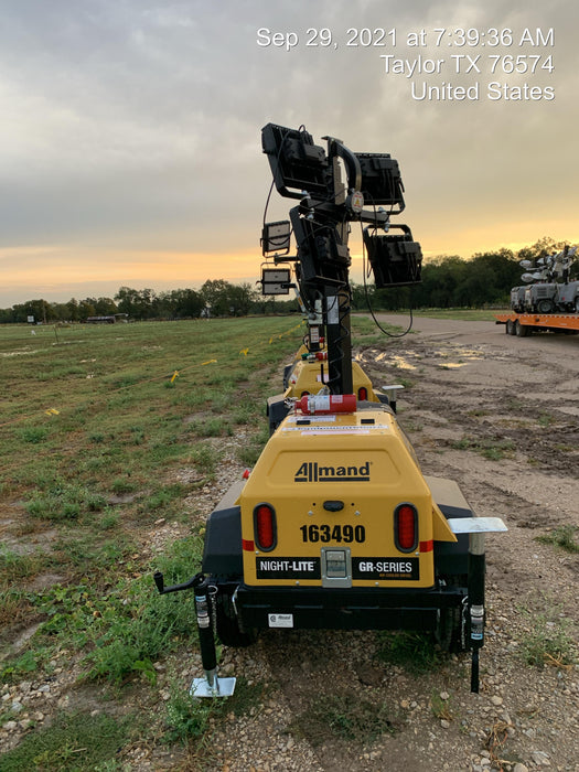 2021 Allmand NLV3GR (4) LED Light Fixture 350W, 23' Vertical Mast, 3kW Prime, Towable, Deep Sea L401, Leveling Jacks, Yanmar T4F 5.8hp