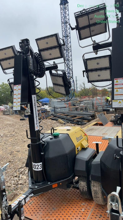 2022 Allmand NLV3GR (4) LED Light Fixture 350W, 23' Vertical Mast, 3kW Prime, Towable, ES Decals, T3