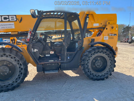 2019 JCB 510-56 Open ROPS, 74 HP, Solid Tires, Worklights, Beacon, Aux Hydraulics, Lifting Eye 72" Carriage/60" Forks