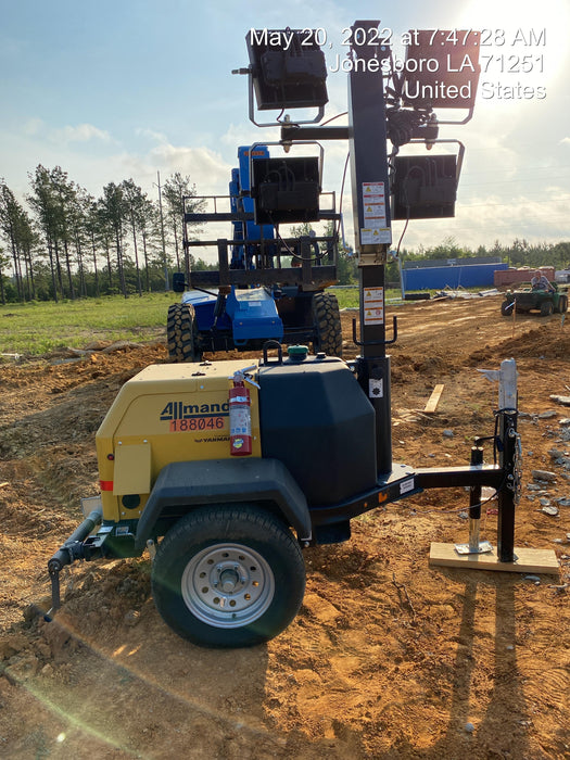 2021 Allmand NLV3GR (4) LED Light Fixture 350W, 23' Vertical Mast, 3kW Prime, Towable, Deep Sea L401, Leveling Jacks, Yanmar T4F 5.8hp