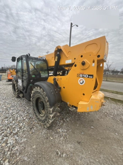 2020 JCB 510-56 Cab/Heat/Air, 74 HP, Solid Tires, STD Worklight, Beacon, Aux Hydraulics, Lifting Eye, Back up Alarm w/66" Carriage/60" Forks