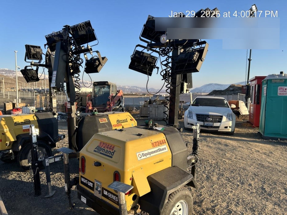 2021 Allmand NLV3GR (4) LED Light Fixture 350W, 23' Vertical Mast, 3kW Prime, Towable, Deep Sea L401, Leveling Jacks, Yanmar T4F 5.8hp