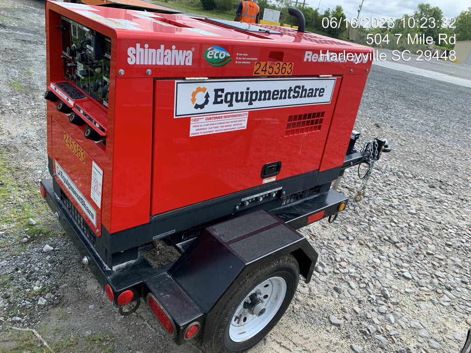 2022 Shindaiwa DGW400MDL Kubota D902 Engine, 23 HP, Dual Op Welder, Wire, Arc, Droop Stick, Tig, and CC Stick Functionality, Simulphase, 3 Phase and 1 Phase Gen Output, Single Axle NB Trlr, Slr Trckl Chrg 12V 12W, Fire Ext