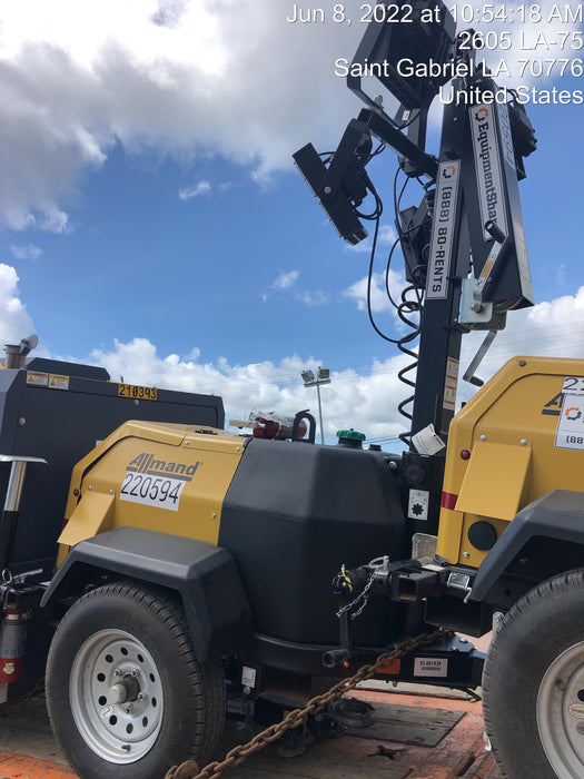 2022 Allmand NLV3GR (4) LED Light Fixture 350W, 23' Vertical Mast, 3kW Prime, Towable, Deep Sea L401, Leveling Jacks, Yanmar T4F 5.8hp